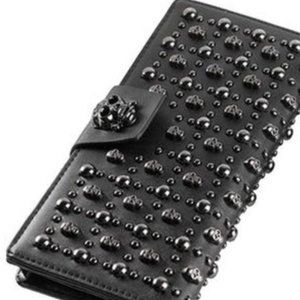 Skull Studded Purses Genuine Leather Wallet